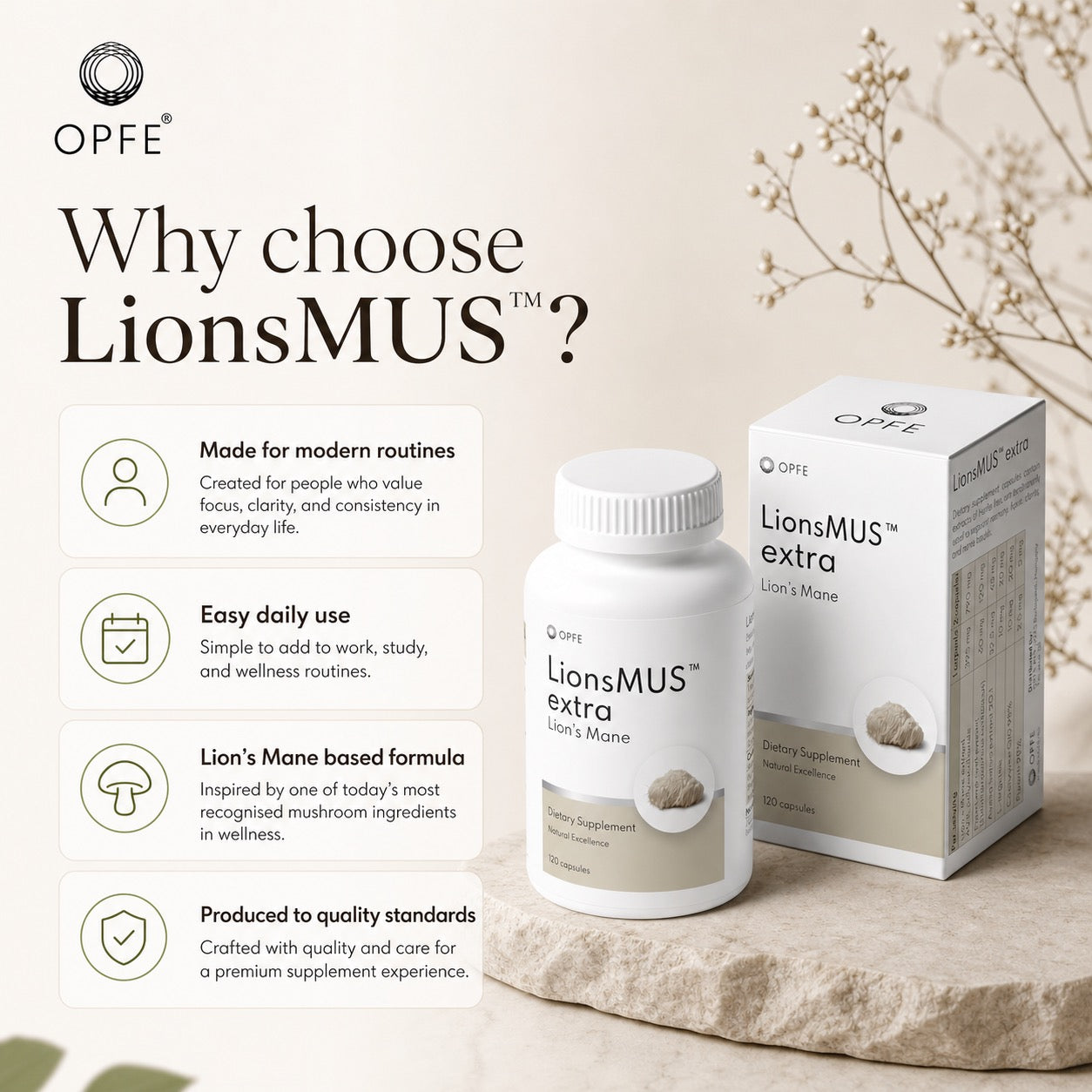 LionsMUS extra, Oroszlánsörény gomba (OPFE étrend-kiegészítő)