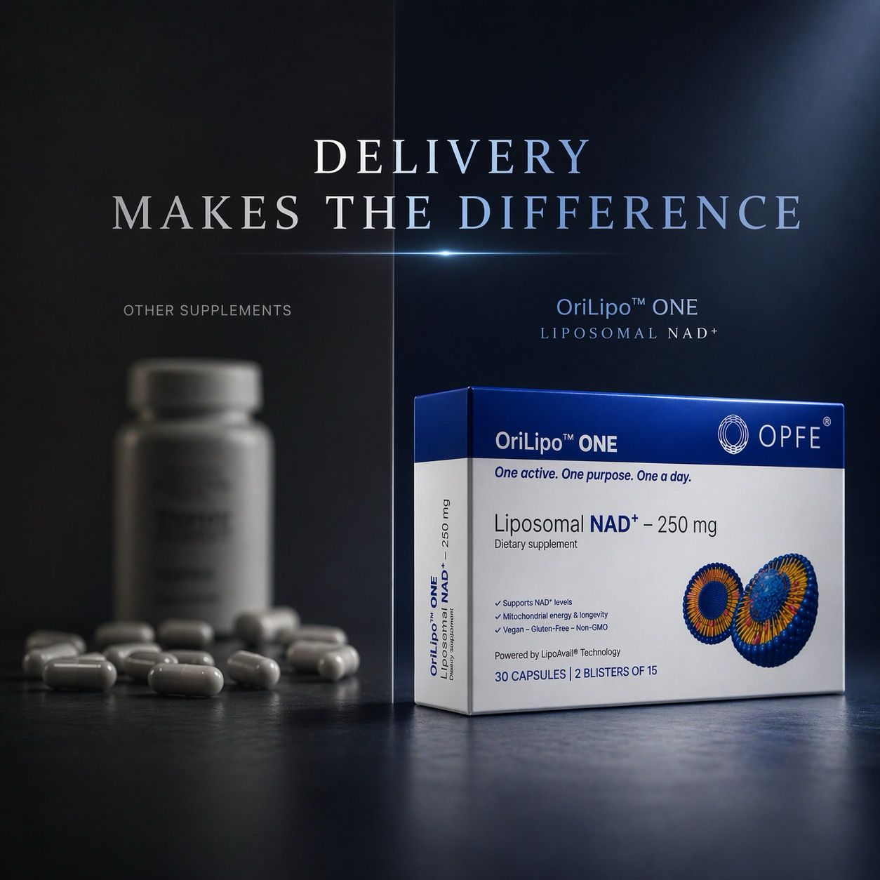 OriLipo™ ONE Liposzómás NAD+ 250mg, 100% természetes gyógynövények